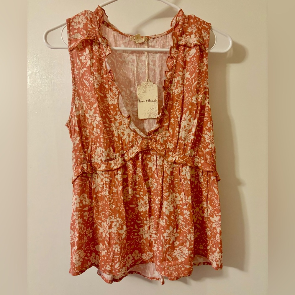 NEW! Hem & Thread Dusty Coral Ruffle Babydoll Boutique Top S - Picture 5 of 15